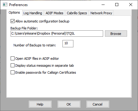 TQSL Options Preferences