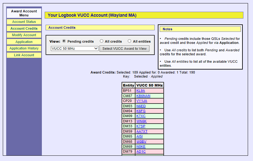 VUCC Award Credits — Logbook of the World (LoTW) Help Pages